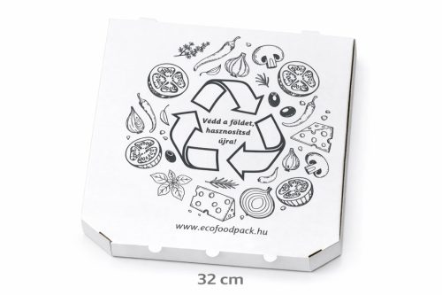 Pizzás doboz - 32 cm fehér nyomtatott - 4 cm magas