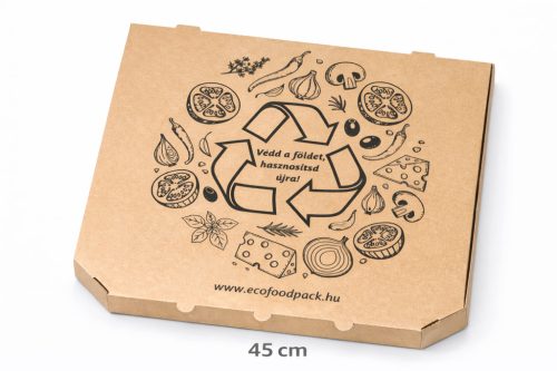 Pizzás doboz - 45 cm barna nyomtatott - 4 cm magas - erősített