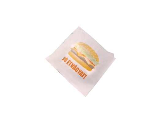 Hamburgeres papírtasak 15x15 cm fehér nyomtatott